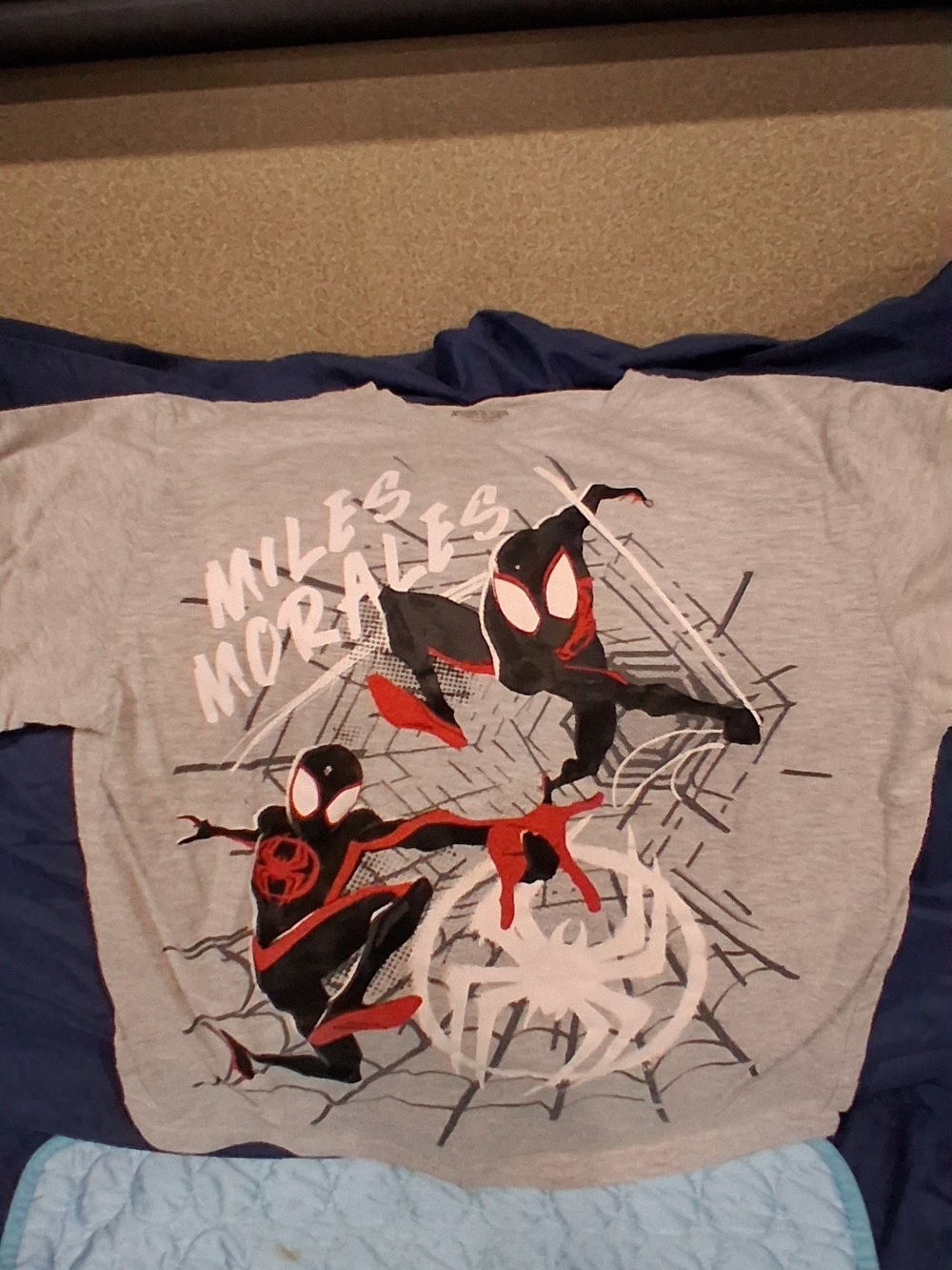 Spiderman Miles Morales Gray Tee with Red & Black Accents